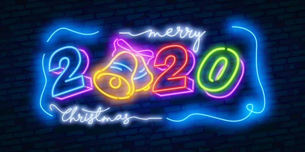 2020 Çin Yeni Yılı tabelası, parlak tabela, hafif pankart. Çin logosu neon, amblem. 2020 Çin yemeği. Vektör illüstrasyonu — Stok Vektör