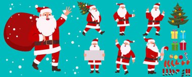 Çizgi film Noel Baba animasyon seti. Kış tatili karakter oluşturma kiti duygular, jestler.