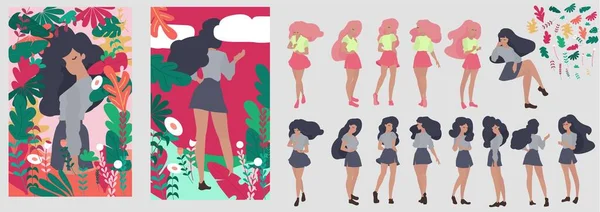 Tarjeta Ilustración Vectorial Abstracta Hora Verano Con Pin Girl Fiesta — Vector de stock