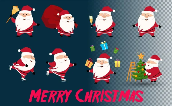 Санта Клаус Идет Праздновать Рождество Набор Персонажей Векторная Иллюстрация Праздника — стоковый вектор