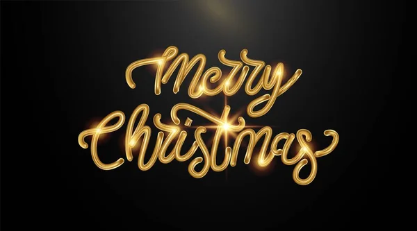 Feliz Navidad Diseño brillante dorado de la etiqueta. La inscripción tridimensional caligráfica brilla en oro. Ilustración vectorial  . — Vector de stock