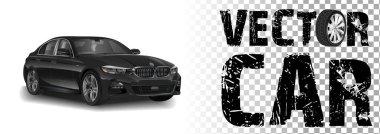 Güçlü, parlak, siyah BMW marka spor araba. Düzenlenebilir illüstrasyon. BMW lüks otomobil beyaz arkaplanda izole edildi .