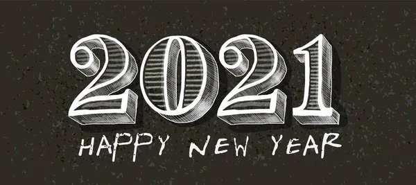 Bonne année 2021 numéro de craie fond heureux. Bonne bannière de nouvelle année sur fond sombre. Illustration de calligraphie vectorielle. — Image vectorielle