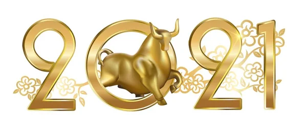 中国农历2021年农历新年的牛、红、金卡牛汉字为白色背景。豪华贺卡，为中国新年用金色调做的. — 图库矢量图片