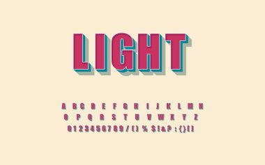 Karton vektör arkaplanındaki klasik yazı tipi. 3 boyutlu harfler ve sayılar, eski tarz