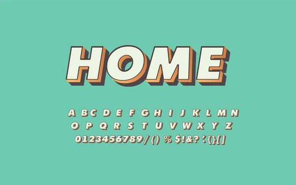 Retro betűtípus az home szóval. Vector script font.Slanted betűk a régi stílusban. 3D ábécé — Stock Vector