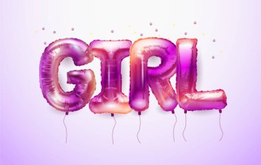 3D gerçekçi izole vektör pembe helyum balonları ile harf kız şeklinde.