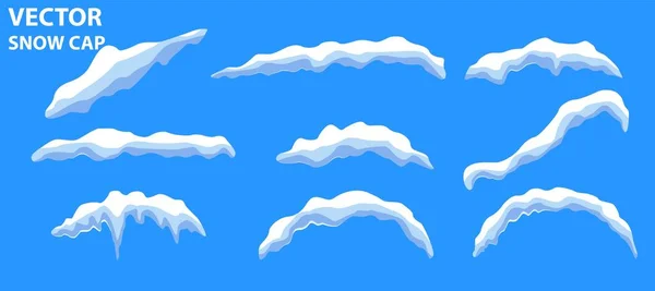 Les Calottes Neige Isolées Sont Placées Sur Fond Bleu Ensemble — Image vectorielle