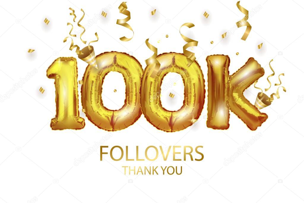 Vector gold number 100 000 one hundred thousand metal ball. Party decoration with 100k gold balloons.