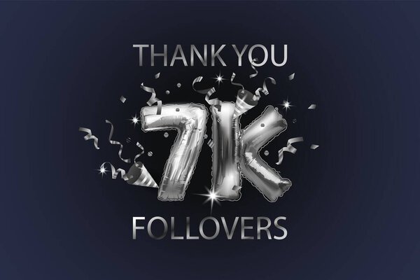 Thank you 7K or 7K subscribers. Vector illustration with silver shiny balls and confetti for friends on social networks, web users on a dark background.