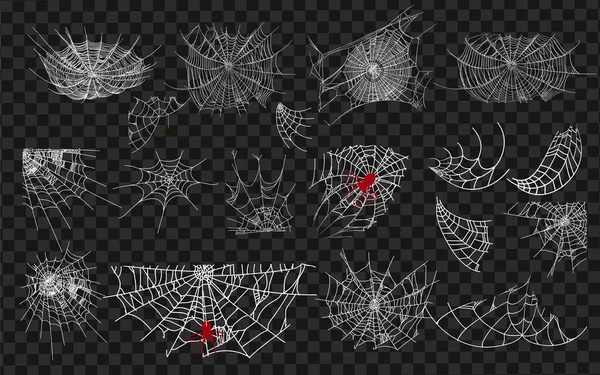 ハロウィンモノクロームのクモの巣とクモの黒の背景に隔離された ヘクター毒クモの巣セット — ストックベクタ