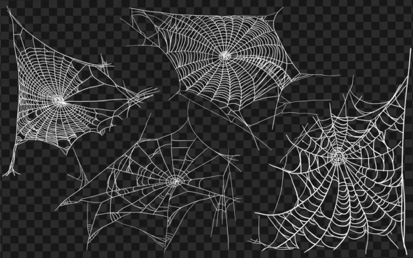 Set Spiderwebs Isolated Black Easy Print Vector Illustration — Stock Vector