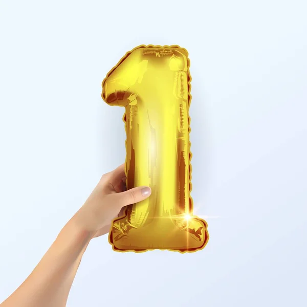 金1号1号金属球用金色气球装饰派对 你手中的第1号 周年标志 祝节日快乐 金属气球的设计 — 图库矢量图片