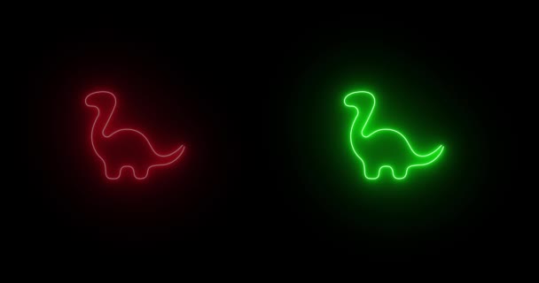 Séquences néon dinosaure sur un fond noir. Lueur néon Silhouette de dinosaure vert et rouge. Modèle de conception. Animation plate de l'élément UI disponible en vidéo 4K — Video