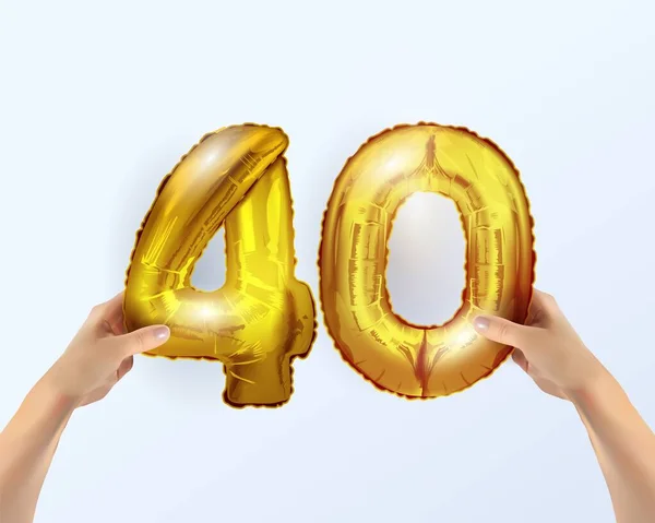 금속 속 풍선 40 번, 골든 풍선으로 파티 장식. 40 이라는 숫자는 1, 000 주년 기념일, 생일, 새해를 기념하는 여러분의 손목시계에 있습니다. 금속 풍선의 설계. — 스톡 벡터