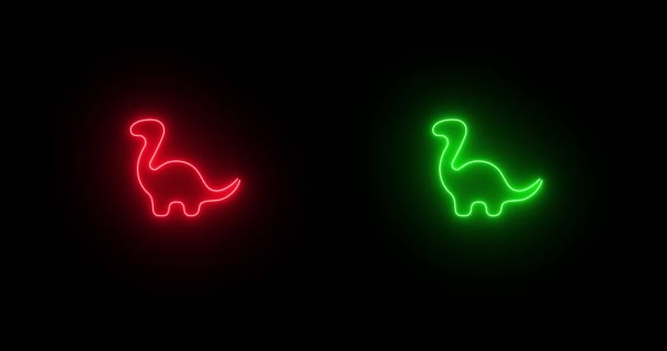 Bilder ywo neon dinosaurier röd, grön i neon runda på en svart bakgrund. Glow neon Silhuett av grön och röd dinosaurie. Mall för utformning. Platt animering av UI-element finns i 4K-video — Stockvideo