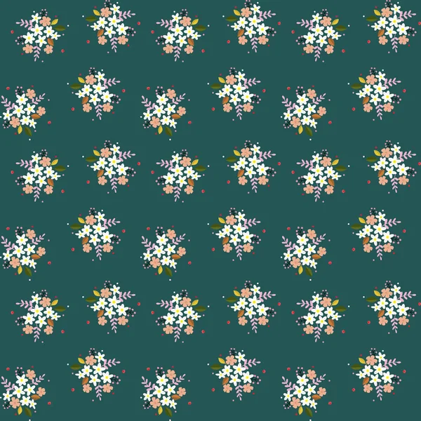 Patrón Floral Sin Costuras Composición Campo Pequeño Flores Ramitas Bayas — Archivo Imágenes Vectoriales