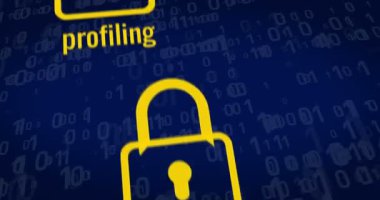 Gdpr - genel veri koruma yönetmeliği, asma kilitler, paragraf sembolü ve siber güvenlik buzzwords mavi dijital arka plan üzerinde. 3D render kavramı animasyon.