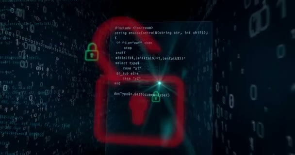 Cyber biztonság megszegés digitális háttér fogalom. Lakatok, hozzáférés az adatokhoz, számítógép hackelés, absztrakt loopable animáció megnyitása.