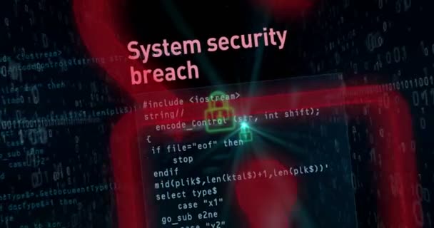 Violation de la cybersécurité sur l'animation de concept de fond numérique. Ouverture de cadenas pour l'accès aux données, aux mots à la mode de la cybercriminalité et à la sécurité informatique dans des séquences en boucle abstraites .