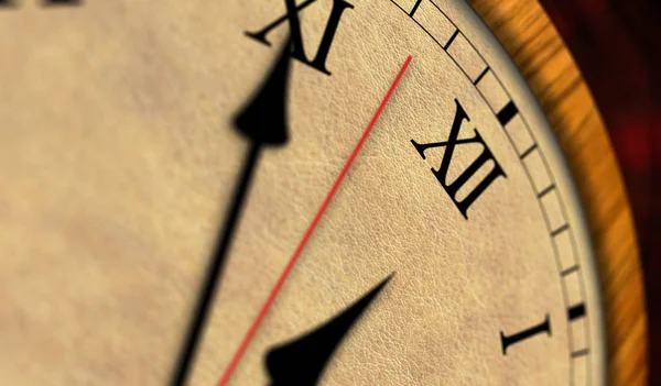 Retro tarzı saat 3d çizim. Eski toprak, ikinci el ve yelkovan Romen rakamları ile.