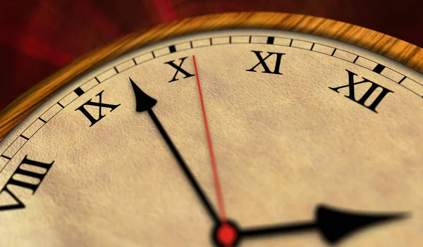 Retro tarzı saat 3d çizim. Eski toprak, ikinci el ve yelkovan Romen rakamları ile.