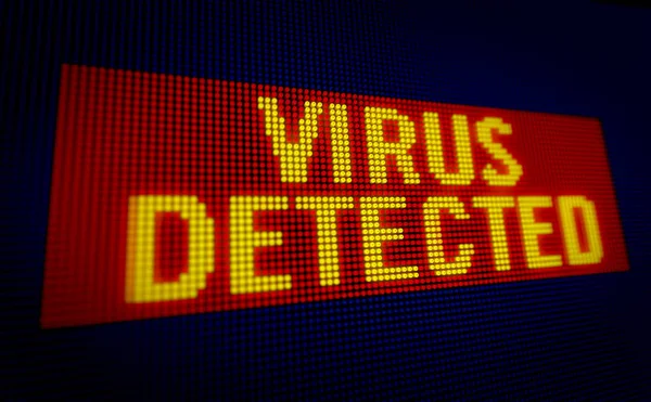Вирус Обнаружен Большом Светодиодном Дисплее Большими Пикселами Яркое Предупреждение Компьютера — стоковое фото