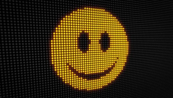 Emoticon Sorriso Rosto Tela Led Grande Com Grandes Pixels Ícone — Fotografia de Stock