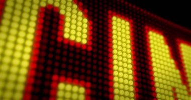 Sinema neon metin üzerinde büyük Led ile büyük piksel görüntüler. Parlak Işık Ampüller ekran animasyon.
