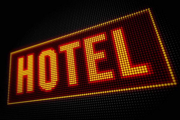 Hotel Neon Texto Display Led Grande Com Grandes Pixels Personagens — Fotografia de Stock