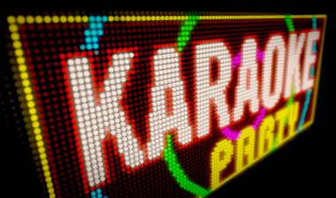 Karaoke partisi işareti neon. Ampulleri inşa büyük Işıklı harfler 3d çizim yol açtı..