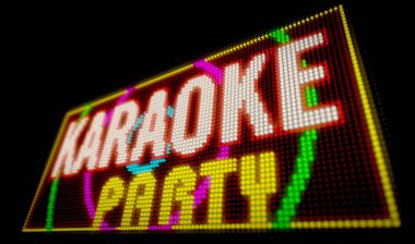 Karaoke partisi işareti neon. Ampulleri inşa büyük Işıklı harfler 3d çizim yol açtı..