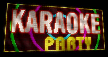 Karaoke partisi işareti neon. Ampulleri inşa büyük Işıklı harfler 3d çizim yol açtı..