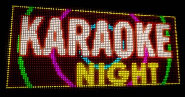 Karaoke gece işareti neon. Ampulleri inşa büyük Işıklı harfler 3d çizim yol açtı..