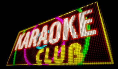 Karaoke club işareti neon. Ampulleri inşa büyük Işıklı harfler 3d çizim yol açtı..