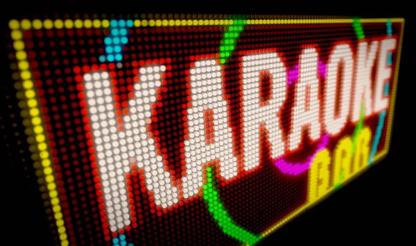 Karaoke bar işareti neon. Ampulleri inşa büyük Işıklı harfler 3d çizim yol açtı..
