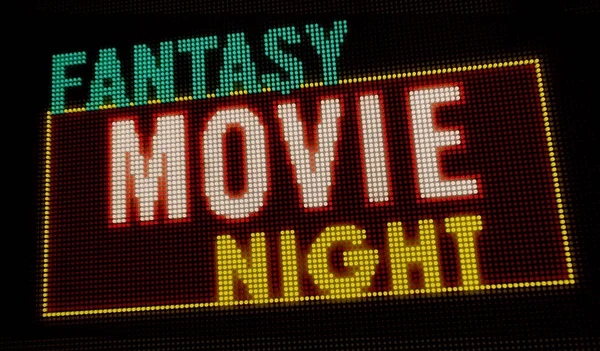 Fantasy Filmkväll Retro Intro Belysta Bokstäver Stora Neon Display Med — Stockfoto