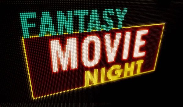 Fantasía Noche Cine Retro Intro Letras Iluminadas Gran Pantalla Neón — Foto de Stock