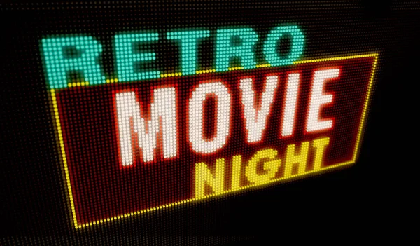 レトロな映画夜イントロ大きなネオンに照らされた文字は 大きなピクセルで表示されます 明るい電球表示のテキストの光します 広告バナー イラストのエンターテイメント イベント — ストック写真