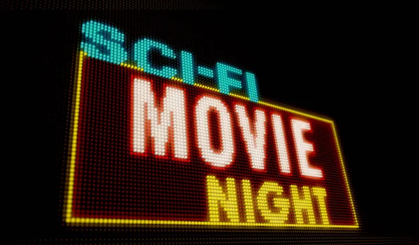 Película Ciencia Ficción Noche Retro Intro Letras Iluminadas Gran Pantalla — Foto de Stock