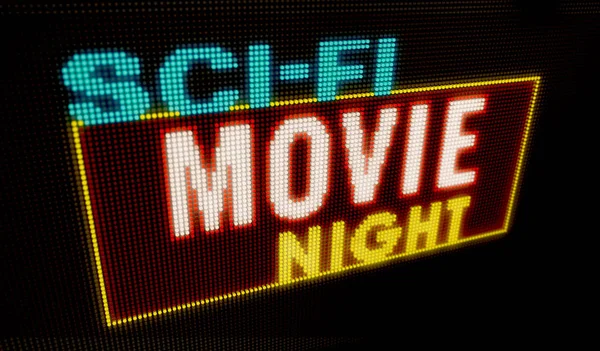 Sci Movie Night Retro Intro Illuminated Letters Big Neon Display — Stock Photo, Image