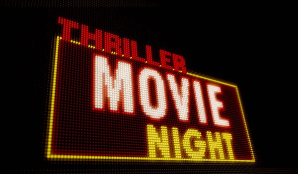 Thriller Filme Noite Retro Intro Iluminado Letras Tela Néon Grande — Fotografia de Stock