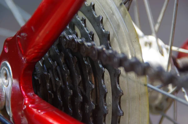 Przerzutki Rowerowe Zbliżenie Łańcuch Koła Zębatego Dane Roweru — Zdjęcie stockowe
