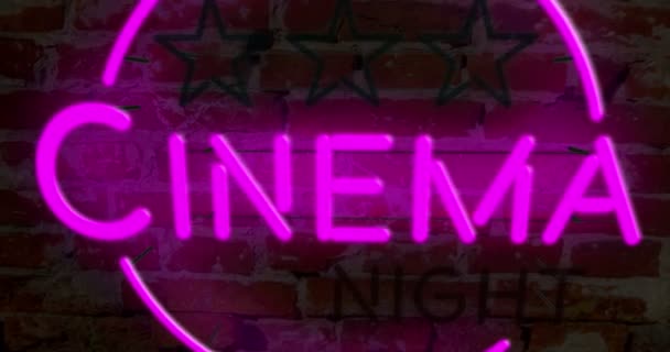 Cinema Night Neon Retro Style Animation Intro Flight Electric Lettering — Stock Video