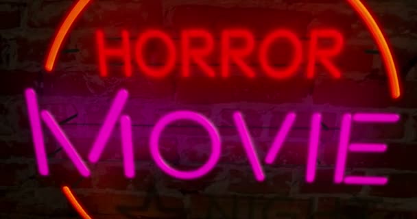 Horrorfilm Nacht Neon Animation Intro Werbung Für Unterhaltungsereignisse Motion Rendering — Stockvideo