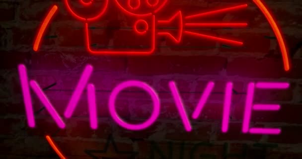 Film Nacht Neon Animatie Intro Entertainment Evenement Reclame Beweging Renderen — Stockvideo