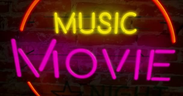 Musik Film Nacht Neon Animation Intro Werbung Für Unterhaltungsereignisse Motion — Stockvideo