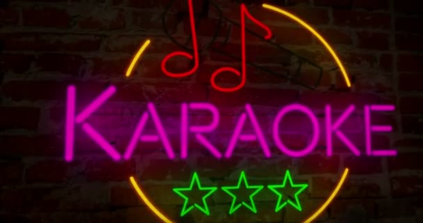 Karaoke Neon Retro Animação Intro Abstrato Voo Sobre Letras Elétricas — Vídeo de Stock