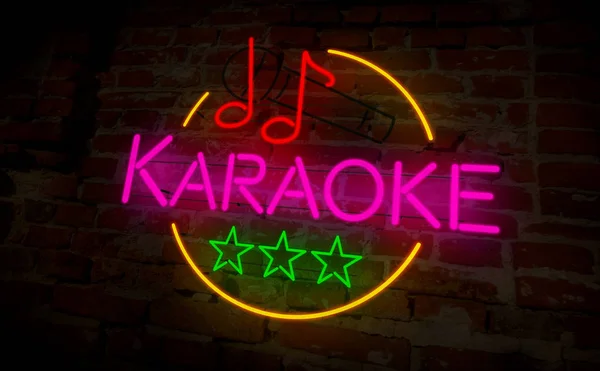 Karaoke Club Lampada Neon Muro Mattoni Segno Iscrizione Retrò Chiaro — Foto Stock