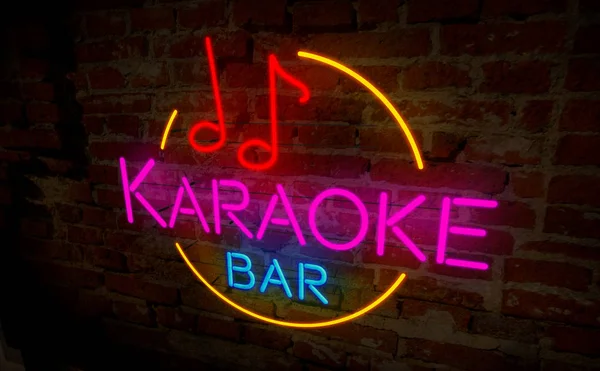 Karaoke Bar Lámpara Neón Pared Ladrillos Signo Letras Retro Ligeras —  Fotos de Stock